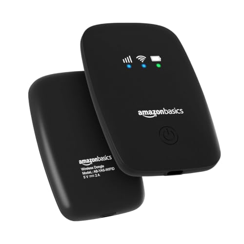 Image of Amazon Basics 4G LTE Wireless Dongle with All Sim Network Support|Single Band Plug & Play Data Card Stick with Up to 150Mbps WiFi Hotspot|2200Mah Rechargeable Battery| Sim Adapter Included (Black)