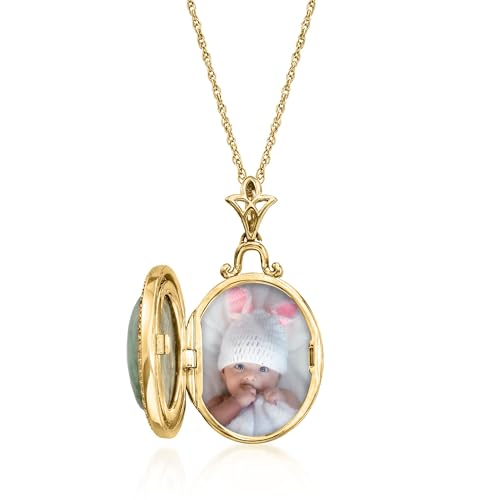 Ross-Simons Jade and .30 ct. t.w. White Topaz Locket Necklace in 18kt Gold Over Sterling. 18 inches3