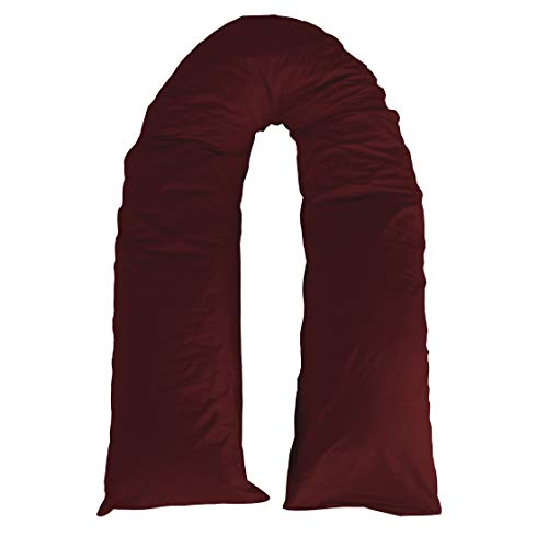 Adam Home 12 Ft Plain Dyed U Body Pillow and Pillow Case Pregnancy Maternity Body Back Support (Pillowcover Only, Burgundy)