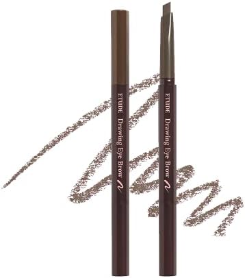 ETUDE Drawing Eyebrow Pencil, Arch Shape for Defined Brow|Brow Pencil with Spoolie |Long Lasting, Transfer Proof & Smudge-Proof |Shade- 06 Ash Brown,0.25g