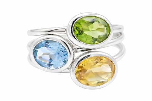 Danique Jewelry Tiny Oval Stacking Mothers Ring Set For All Birthstones, Dainty Thin Band Gemstone Rings in Gold or Silver [smalloval]
