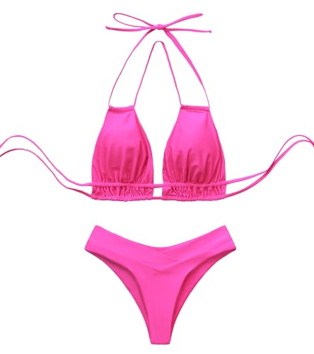 Image of Meetall Cheeky High Cut Triangle Bikini Sets for Women Cute Halter Top Swimsuits 2 Piece