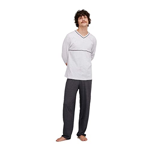 Pijama Masculino Longo Com Decote V Cinza G