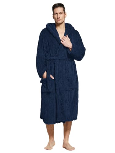 Umeyda Mens Soft Fleece Plush Hooded Robes, Warm Long Bathrobe Lounge With Pocket2
