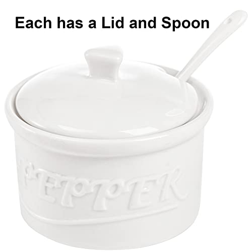 Hacaroa Set of 2 Ceramic Salt and Pepper Cellar with Lid and Spoon, 8.5 Oz Stackable Salt and Pepper Bowls - Image 4