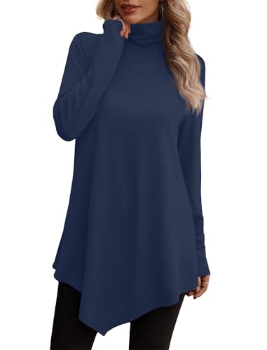Image of JUSTFASHIONNOW Turtle Neck Shirts for Women Long Sleeve Fall Tunic Tops