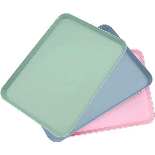 3 Stück Serviertablett, Dekotablett, Fast Food Serviertablett, Kunststoff Tablett Rechteckig, rutschfest Einfachheit Fast Food Tabletts 31 x 22.5 x2.5 cm, für Küche, Esszimmer, Café(3 Farben) Cover