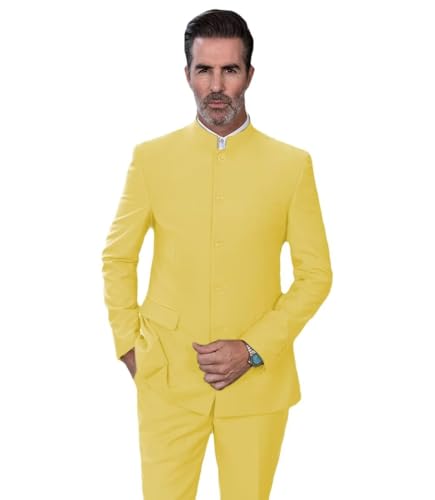 Men's 2 Pieces Suit Stand Lapel Single Breasted Charming Zhongshan Suits Jacket Pants Tuxedo Set for Wedding