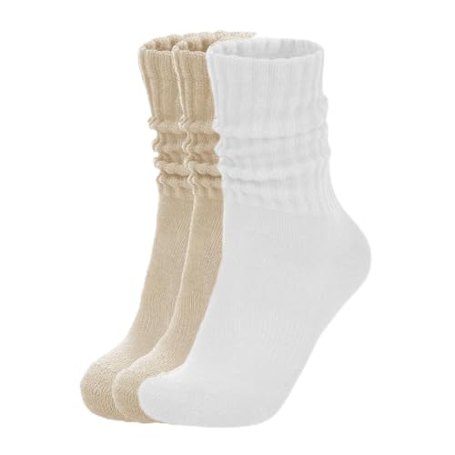 Image of Slouch Socks Cream Scrunch Womens Sweater Cozy Cotton Crew Retro Boot Calf Sock