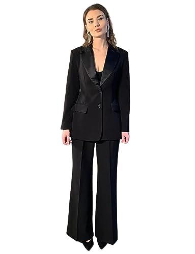Women's Notch Lapel Suit Single Breasted for Interview Banquet Jacket Pants
