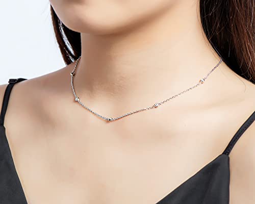 Necklace For Women Sterling Silver, Moissanite Lab Created Diamond Station Choker Layering Bezel Set Chain, Dainty Simple White Gold Plated, Preppy Jewelry Valentine's Day Graduation Gifts For Wife Mother Dyunq #TOP4