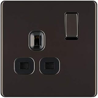 BG Electrical FBN21B-01 Screwless Flat Plate Single Switched Power Socket, Black Nickel, 13 Amp