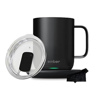 Ember Temperature Control Smart Mug 2, 10 oz, Black | 1.5-hr Battery Life | App Controlled Heated Coffee Mug | Improved Design with Clear Splash-Proof Sliding Lid and Signature Series Cloth