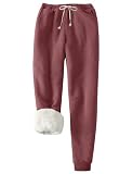 PEHMEA Women's Sherpa Lined Sweatpants Winter Warm, Fleece Joggers for Athletic Lounge(Wine Red-XXL)