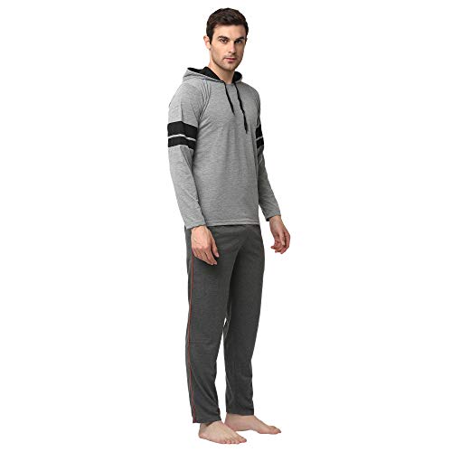 Image of Mack Jonney Cotton Blend Night Suit Co-ord Set for Men with Hodded Full Sleeve T-Shirt and Track Pant-VJ-MNS-TTP-GROUP21
