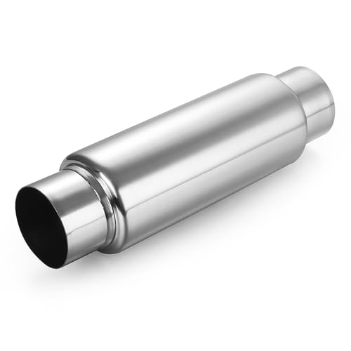 Image of A-KARCK 3 inch Inlet Exhaust Resonator, 3 inch Inlet 3 inch Outlet 13.8 inch Overall Length Muffler Resonator Stainless Steel Polished