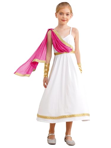 Runhomal Costume Greek Costume Romanzo Set Braccio Carnevale Festa A Tema Halloween 6-16 Anni Rosa brillante 13-14 anni