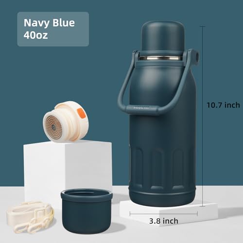 Image of Konokyo 40oz Thermos for Cold Drinks, Insulated Water Bottle, Navy Blue