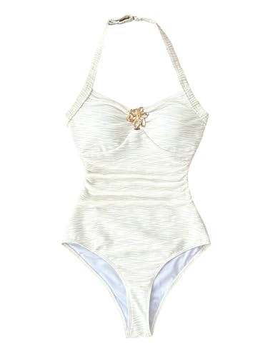 SOLY HUX Girl's One Piece Swimsuit Halter Textured Padded Bathing Suits Vacation Beach Clothes