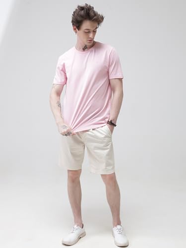 Image of TURMS Men's Casual Solid Round Neck T-Shirt, Odor Control, Stretchable & Breathable, Cotton Rich Fabric, Half Sleeve