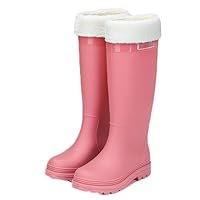 Non-Slip Winter Warm Boots, Women's High-Top Fleece-Lined Rain Boots Waterproof Fashion Outdoor Shoes(Rose,4 UK)