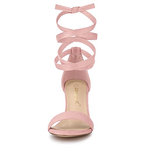 Allegra K Allegra K Women's Faux Suede Chunky Heels Lace Up Pink Sandals 7 M US
