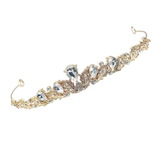 Braut Tiara, Hochzeit Diadem, Krone Kristalle Tiara, Frauen Kristall Krone, Kristalle Prinzessin Krone, Für Hochzeit, Brautjungfer, Abschlussball, Königliche Kopfbedeckung, Kaliber 15cm (Gold)