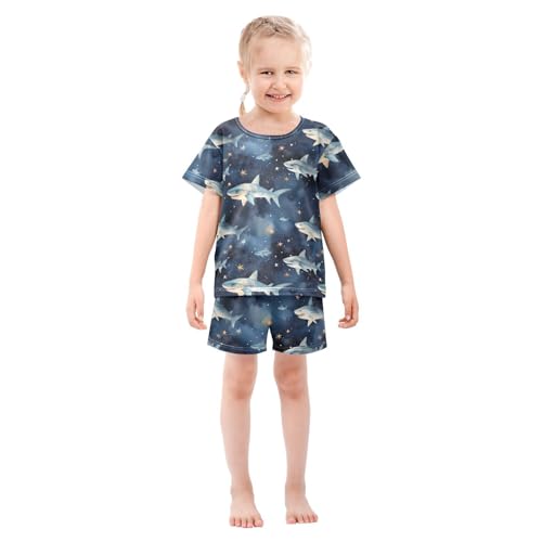 ALAZA Sharks Fishes Stars Pajama Set Short Sleeve Sleepwear Soft Lounge Nightwear3