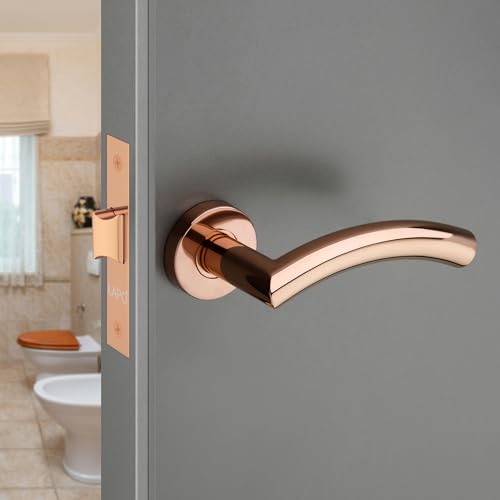 Image of LAPO Privacy Lock Set for Bathroom | 45x45mm Lock Body | Brass Latch | Suitable for 30-50mm Door | Non-Keyed Operation | Rose Gold Finish | Dual Side Support | Quick Fitting | 3 Year Warranty | CMH-5T