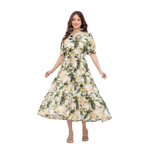 Image of Women's Floral Print Anarkali Kurti | Flared Long Maxi Kurta in Soft Cotton Fabric | Elegant Ethnic Wear for Casual & Festive Use | Anarkali Gown for Girls | 48 inch Length