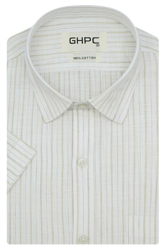 Image of GHPC 100% Cotton Striped Half Sleeves Regular Fit Formal Shirt for Men