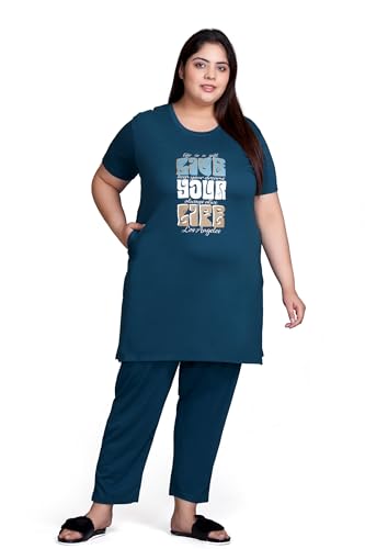 Image of In Love Women's Plus Size Graphic Printed Cotton Night Suit Set Short Sleeve
