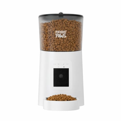 Penthouse Paws Smart HD Automatic Pet Feeder, 6L Dry Food Capacity, 1080p Camera, 2-Way Audio, Scheduled Meals, Backup Power, Easy to Clean, Anti-Jam Design for Cat & Dog, White