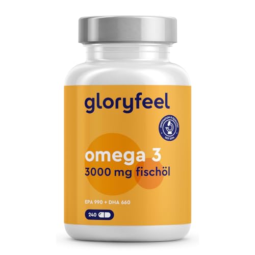 Omega 3 Kapseln hochdosiert - 3000mg Fischöl (990mg EPA + 660mg DHA) - 240 Kapseln in Triglycerid-Form - Hoch bioverfügbares, reines fish oil - Dreifache Wirkung - Laborgeprüft Omega 3 Kapseln hochdosiert - 3000mg Fischöl (990mg EPA + 660mg DHA) - 240 Kapseln in Triglycerid-Form - Hoch bioverfügbares, reines fish oil - Dreifache Wirkung - Laborgeprüft