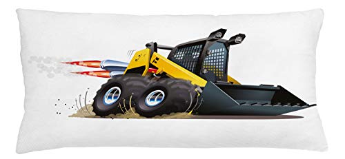 Lunarable Cartoon Throw Pillow Cushion Cover, Cool Construction Vehicle Bulldozer S Steer Nitro Speed Off Road, Decorative Square Accent Pillow Case, 36