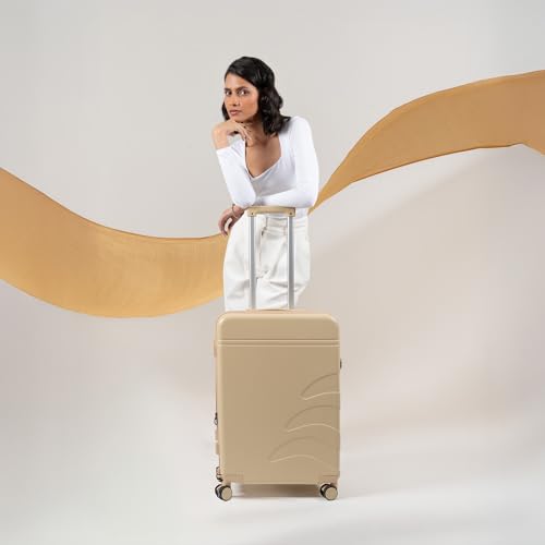Image of Assembly Medium Check-in Luggage with 3 Packing Cubes & TSA Lock, Expandable Polycarbonate Hard Shell Suitcase for Travel with up to 8L Extra Space, Beige, 24-Inch