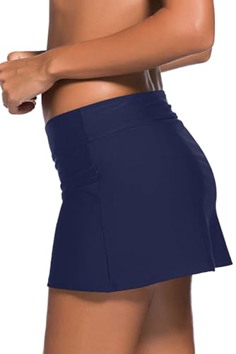 Image of REKITA Women Swim Skirt Solid Color Waistband Skort Bikini Bottom