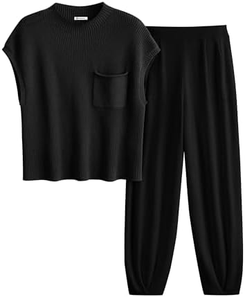 PRETTYGARDEN Womens Two Piece Outfits Sweater Sets Knit Pullover Tops And High Waisted Pants Matching Tracksuit Sweatsuit Set