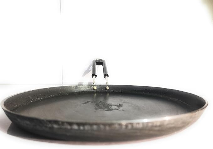 BHAVIKA CREATION Dosa Tawa Pan, Iron Griddle with Handle, Black, Round Flat Pan for Indian Cooking