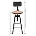 Industrial Bar Stool with Backrest, Adjustable Height, Black Metal Frame with Wood Seat, 25-33 Inch, Swivel Counter Height Chair