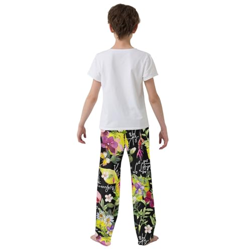 Mathematical Science Floral Boys Long Pants Soft Trousers Elastic Waist Kids Lounge Bottoms with Pockets S-XL3
