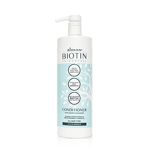 [Bioken] Biotin Thick & Full Hair Growth Enhancer Conditioner - Helps Control Hair Loss, Stimulates Hair Growth & DHT Blocker, Sulfate Free, All Hair Types, (32.0 oz)