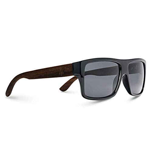TREEHUT Ebony Stylish Wood Frame Sunglasses - Temples Classic Aviator Retro Square Wood Lightweight Sunglasses - Perfect for Fishing Driving Walking Usage - Ebony Black