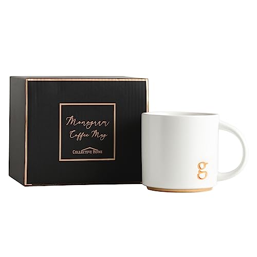 COLLECTIVE HOME - Monogram Ceramic Mugs, 15 oz Golden Initial Coffee Cups, Elegant Alphabet Tea Mugs, Elegant Personalized Mug with Gift Box, Luxurious Cups for Office and Home (g)