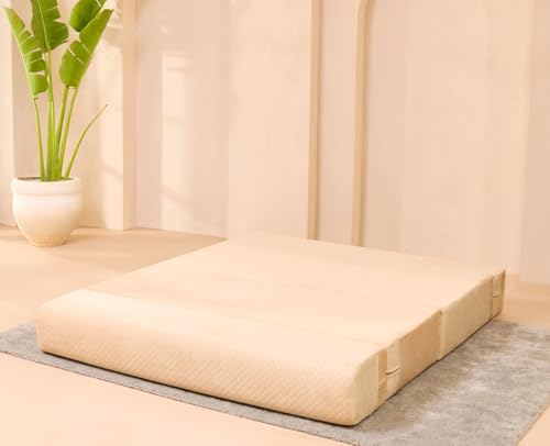 Image of uberlyfe Xtra High, Xtra Soft 3 Seater (5' x 6') Sofa Cum Bed | 1 Year Warranty | 17 inch Sofa Height | Queen Size Foldable Bed | Plush Laser Quilted Fabric | Champagne Beige Color