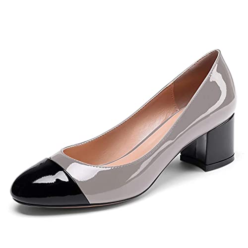 Eldof Women's Round Cap Toe Pumps,Classy 2 Inches Block Heel Chic Pumps