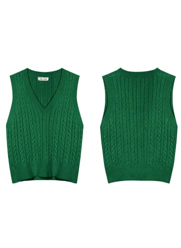 Image of HOCOSIT Women's Knitted V-Neck Vest Argyle Plaid Preppy Style Sleeveless Pullover Crop Sweater Vest