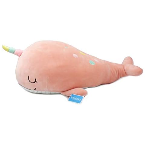 Vintoys Narwhal Unicorn Whale Soft Toy Plush Hugging Pillow Animal Fish Plush Toy Pink 21" Cover
