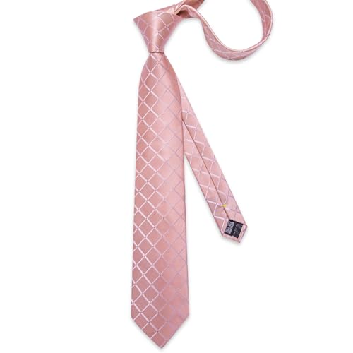 Image of DiBanGu Mens Silk Plaid Tie and Pocket Square Set | Elegant Silk Formal Tie Set, Woven Check Necktie and Cufflinks Tie Clip Set, Perfect for Wedding Party, Comes in Gift Box