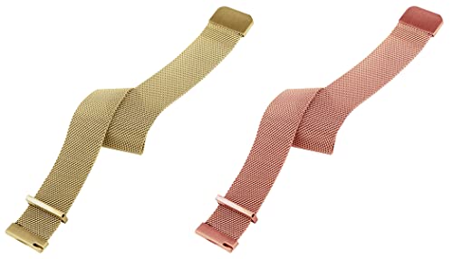 Image of ACM Pack of 2 Watch Strap Magnetic Loop 20mm compatible with Compaq Q Watch Smartwatch Metal Chain Band (Champagne Gold /Rose Gold Pink)